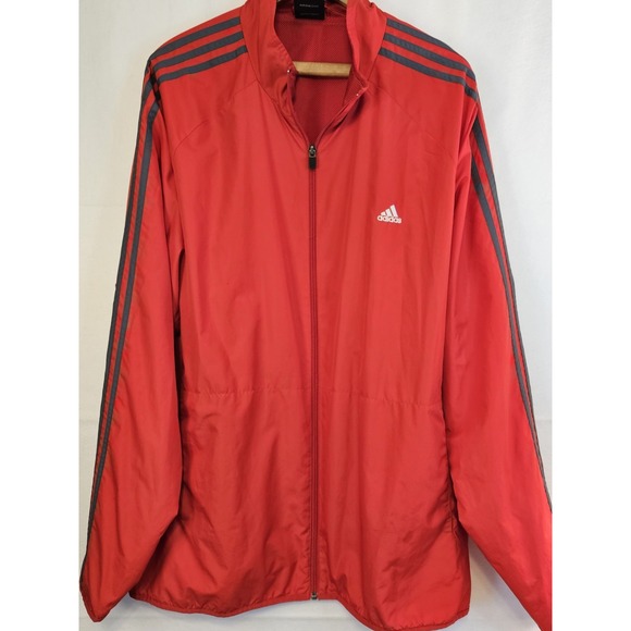 Adidas Track Jacket Men's XL Windbreaker Full Zip Red w Gray Stripes Retro Y2K - Picture 1 of 14